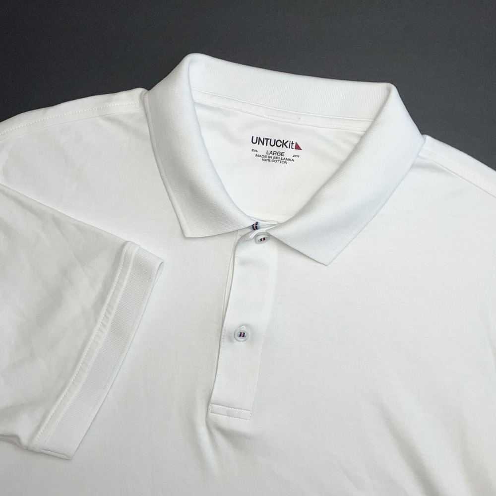 UNTUCKit Damaschino Polo Shirt Mens Large Solid White Regular Fit Short Sleeve